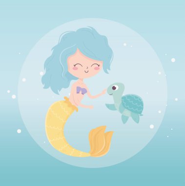 mermaid and turtle bubbles cartoon under the sea