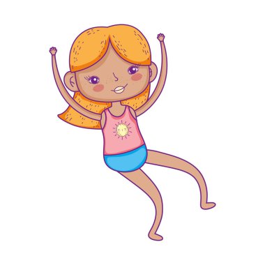 blonde little girl with sport clothes cartoon character