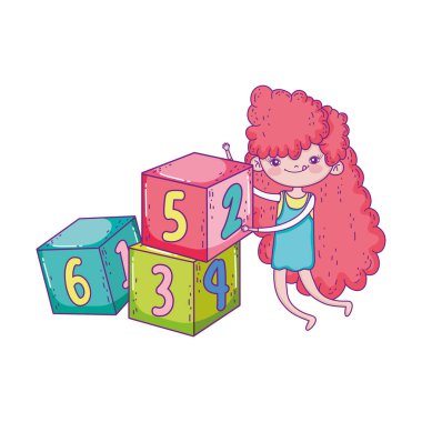 happy childrens day, cute girl with numbers blocks park