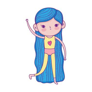 smiling little girl with long blue hair cartoon character