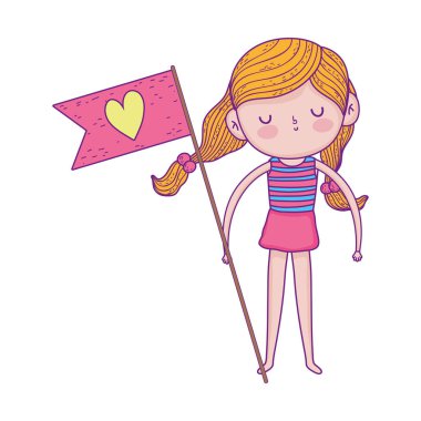 happy childrens day, little girl with flag love heart cartoon