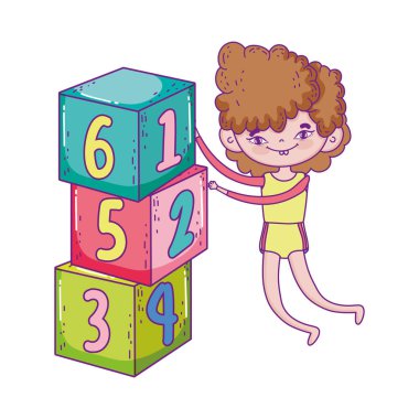 happy childrens day, boy playing with numbers blocks park