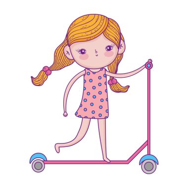 happy childrens day, little girl riding scooter cartoon character