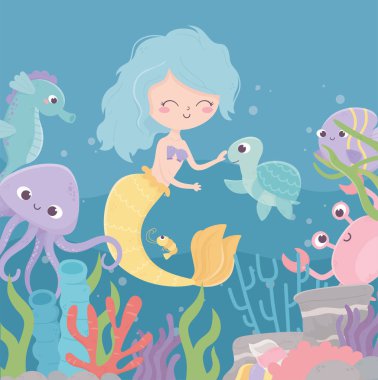 mermaid turtle octopus seahorse shrimp under the sea