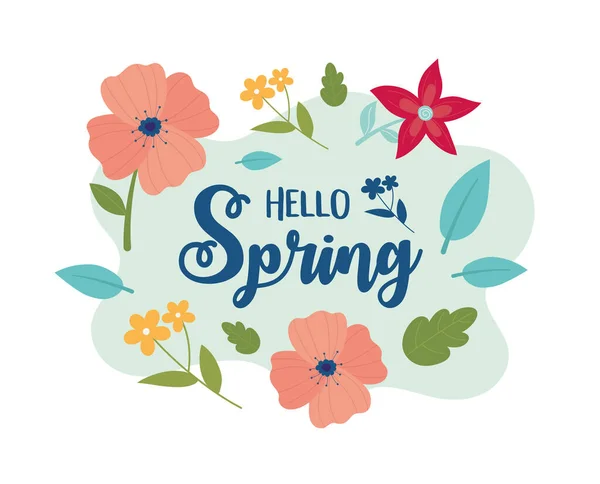 Happy spring flowers leaves foliage decoration card — 스톡 벡터