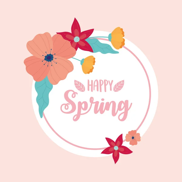 Happy spring flowers decoration circle banner — 스톡 벡터