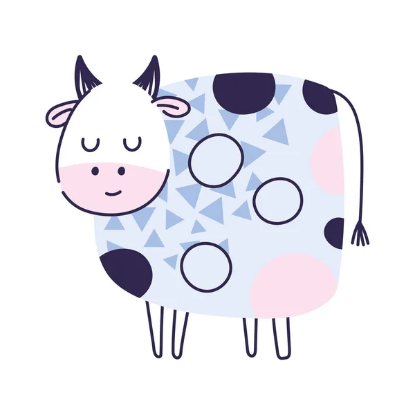 Forma de vaca animal geométrico dibujos animados doodle color sobre fondo blanco — Vector de stock