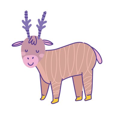 deer animal cartoon doodle color on white background