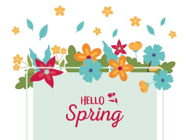 happy spring season flowers frame leaves decoration