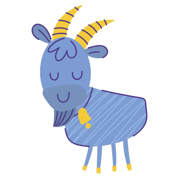 Cabra con campana animal dibujos animados garabato color sobre fondo blanco — Vector de stock