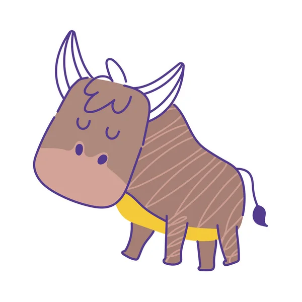 Toro animale cartone animato doodle colore su sfondo bianco — Vettoriale Stock