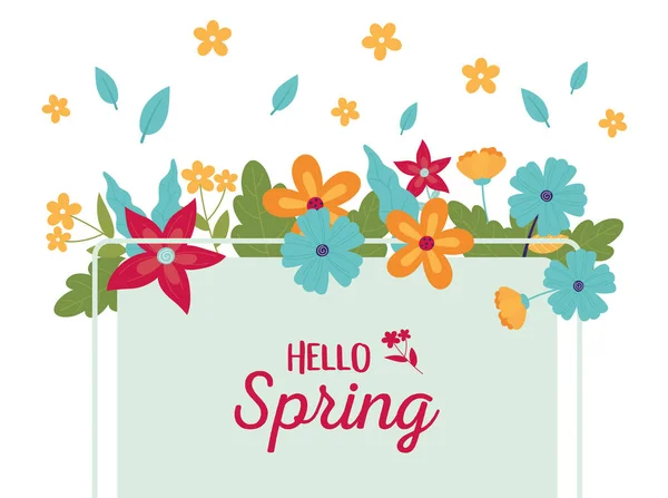Happy spring season flowers frame leaves decoration — Stock Vector