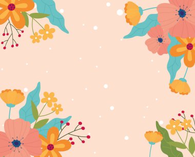 happy spring flowers decoration border dotted background