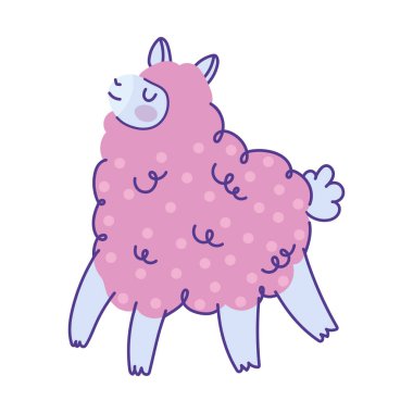 pink sheep animal cartoon doodle color on white background