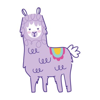 Beyaz arka planda sevimli alpaka hayvan çizgi film karalama rengi