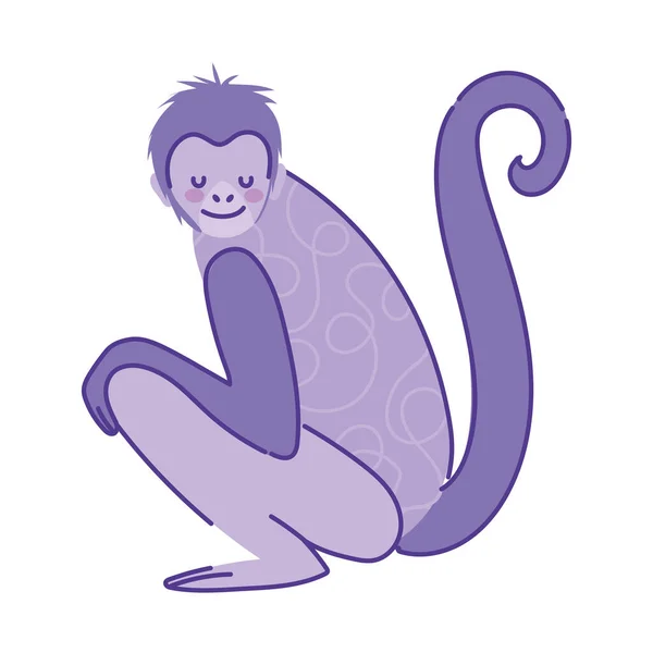 Mono animal dibujos animados garabato color sobre fondo blanco — Vector de stock