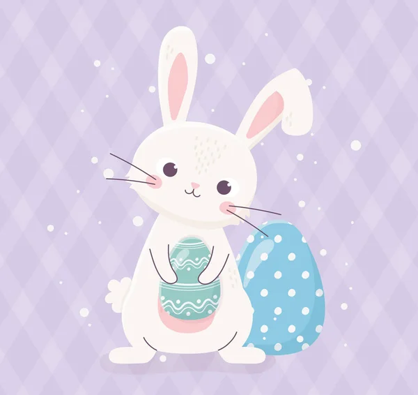 Heureux Pâques lapin mignon tient fête décoration oeuf — Image vectorielle