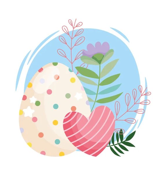 Glückliche Osterschönheit Ei mit Punkten und gestreiften Herzen Blumen Dekoration — Stockvektor