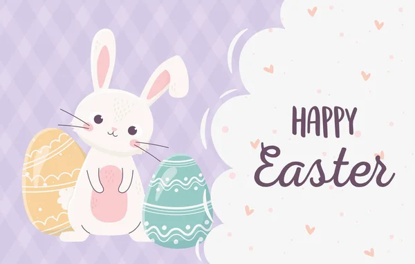 Feliz Páscoa lettering coelho com ovos decoração celebração — Vetor de Stock
