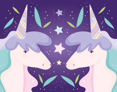 Tek boynuzlu atlar dekorasyon, fantezi, sevimli çizgi film bırakırlar.