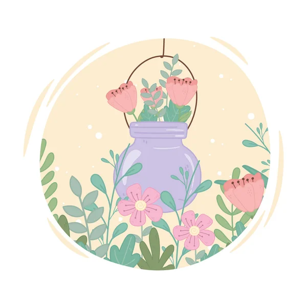 Einmachglas mit Blumen Laub Blätter Dekoration — Stockvektor
