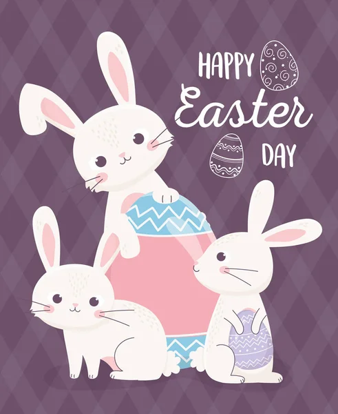happy easter day bunnies with delicate eggs decoration