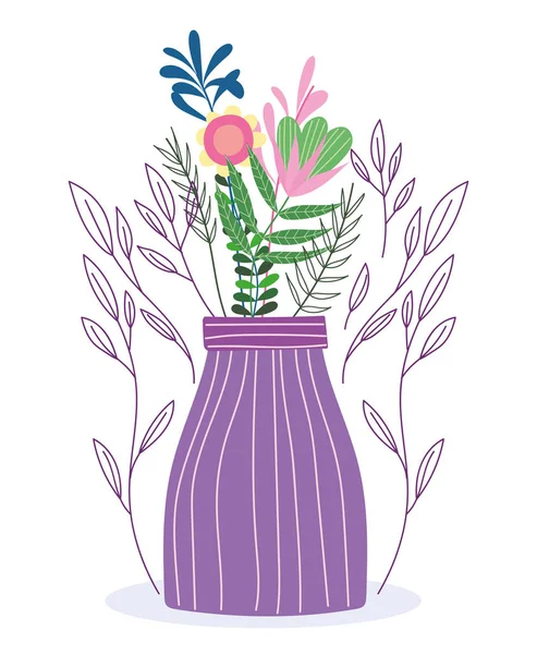 紫色花瓶，花草野生植物学 — 图库矢量图片