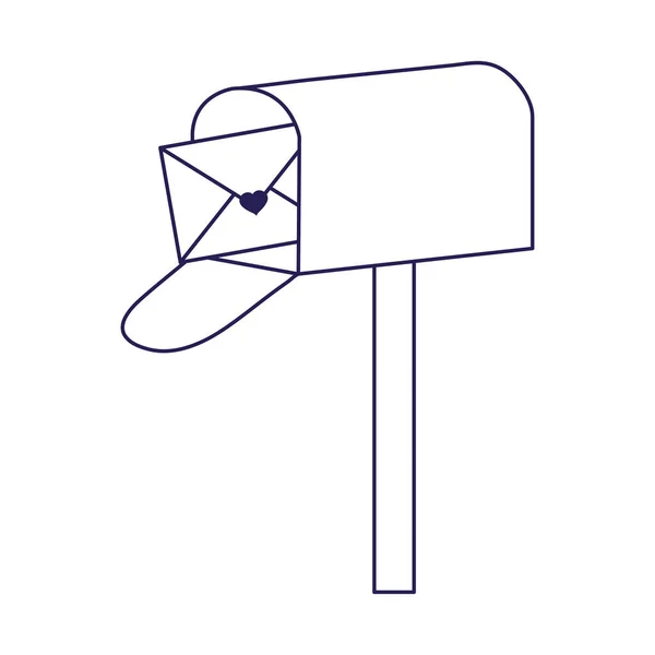 С Днем Святого Валентина, почтовый ящик конверт сообщение письмо мультяшный стиль линии — стоковый вектор