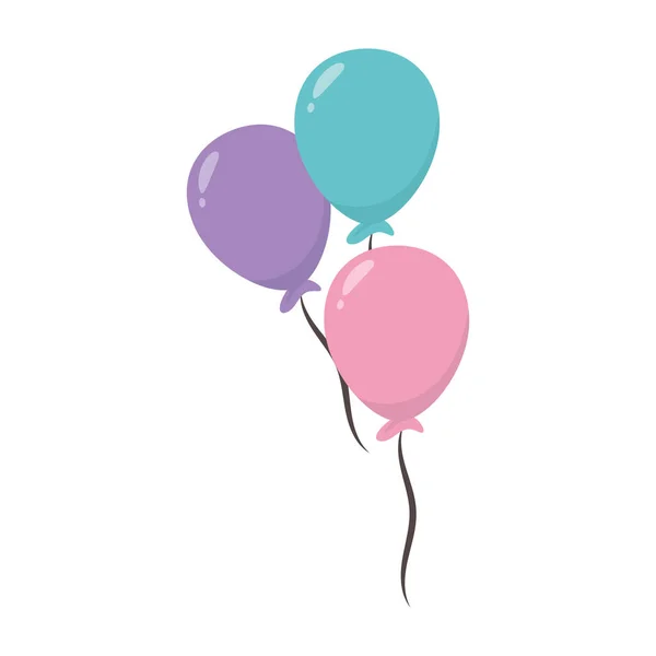 Strana balónky dekorace oslavy ikona design bílé pozadí — Stockový vektor