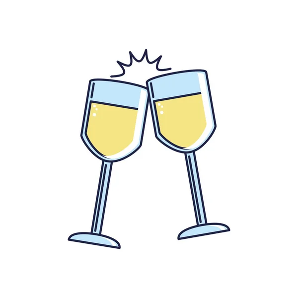 Grattis på födelsedagen, skål champagne koppar fest linje och fyll stil — Stock vektor