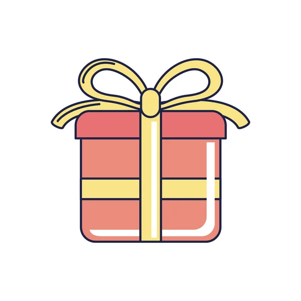 Happy birthday, wrapped gift box surprise celebration party line and fill style — Stockový vektor