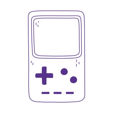 Çocuklar oyuncak video oyunu konsolu taşınabilir simge tasarımı beyaz arkaplan çizgisi biçimi