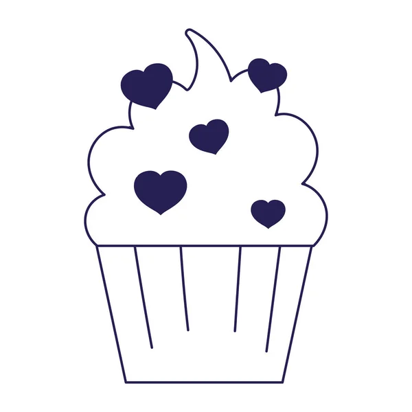 Feliz dia dos namorados, doce cupcake corações amor sobremesa desenho animado linha estilo — Vetor de Stock