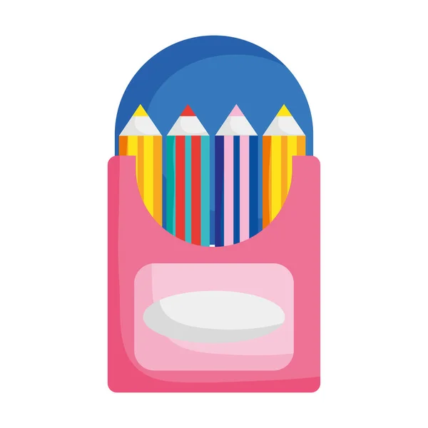 Back to school color pencils in box drawing icon — ストックベクタ