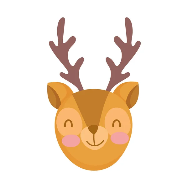 Lindo ciervo cara animal personaje de dibujos animados — Vector de stock