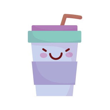 disposable coffee cup with straw cartoon food cute line and fill style