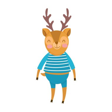 cute deer with clothes animal cartoon character