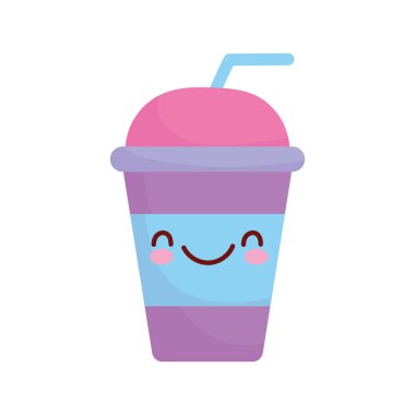 smoothie plastic cup character cartoon food cute line and fill style