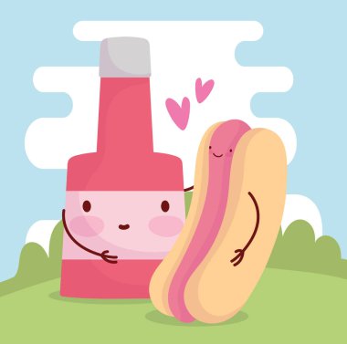 hot dog and sauce bottle lovely menu character cartoon food cute