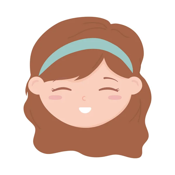 Sourire petite fille visage dessin animé personnage icône — Image vectorielle