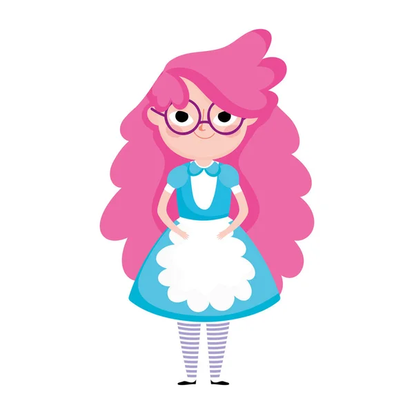 Χαριτωμένο κοριτσάκι πριγκίπισσα χαρακτήρα κινουμένων σχεδίων στο φόρεμα με ποδιά — Διανυσματικό Αρχείο