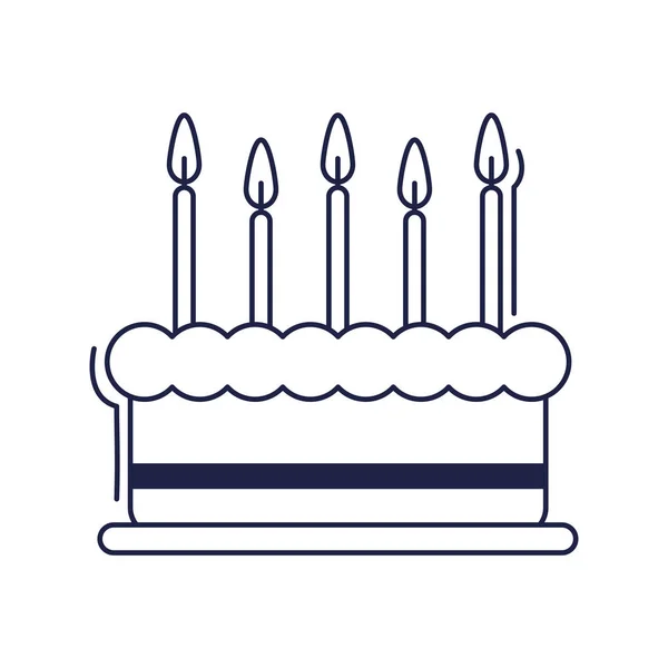 Feliz aniversário, bolo doce com velas ardentes decoração celebração festa linha estilo ícone —  Vetores de Stock
