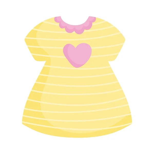 Yellow dress with heart love and stripes fashion icon — Stock Vector