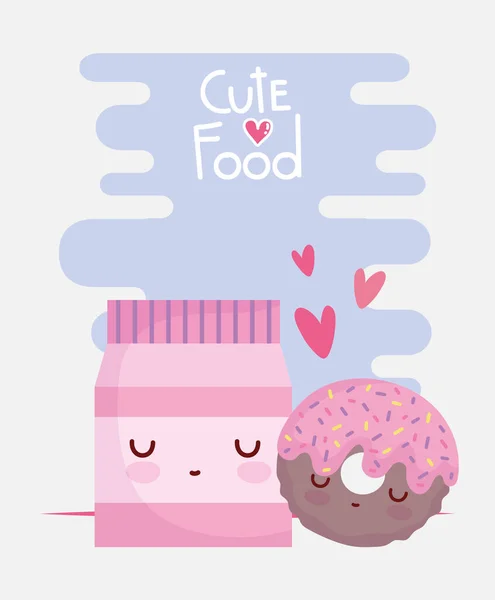 Paquet beignet amour menu personnage dessin animé nourriture mignon — Image vectorielle