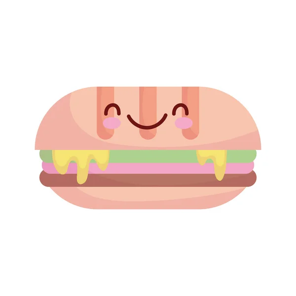 Sándwich con queso derretido comida de dibujos animados lindos línea y estilo de relleno — Vector de stock