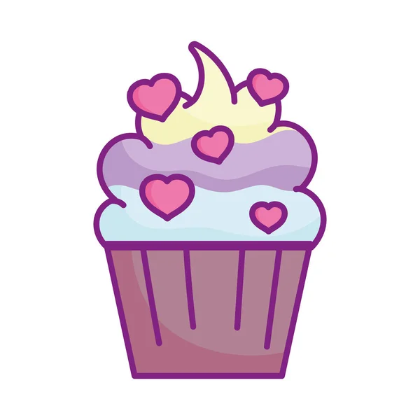 Happy valentines day, sweet cupcake hearts love dessert cartoon — 스톡 벡터
