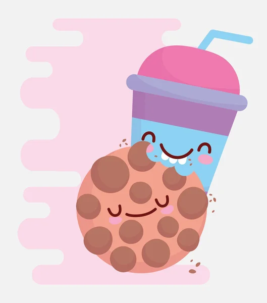 Cookie and disposable coffee cup menu character cartoon food cute — 图库矢量图片