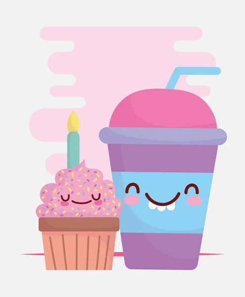 Cupcake with candle cup menu character cartoon food cute — 스톡 벡터