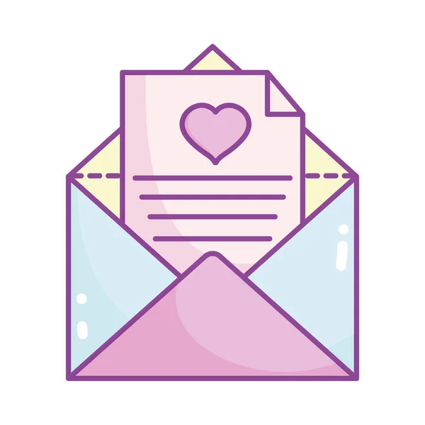 Saint Valentin heureux, enveloppe ouverte lettre coeur romantique — Image vectorielle