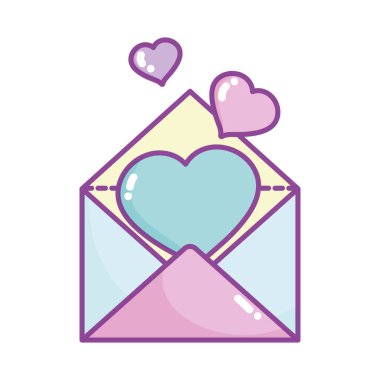 Sevgililer günün kutlu olsun. Zarflı mektup. Aşk kalpleri çizgi filmi.